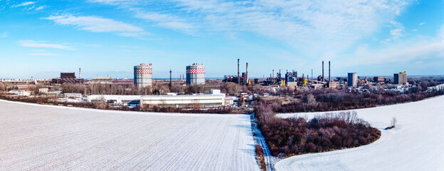 Industrial steel plant in winter landscape
