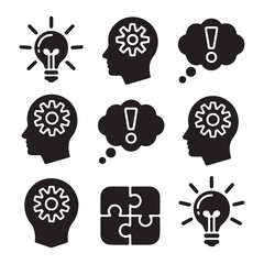 Creative Thinking and Problem Solving Icons Set &ndash; Idea, Brain, Puzzle Concept Vector