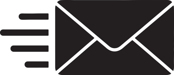 Black and white of an envelope with three horizontal lines on the left side also transparent background