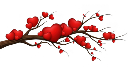 Branch with heart-shaped leaves isolated on transparent background