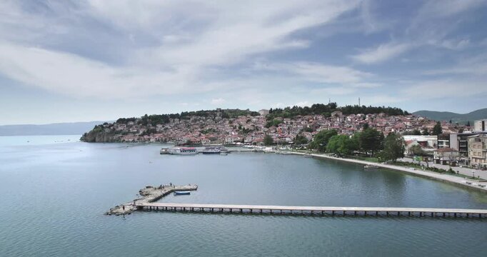 Panoramic aerialv view of Ohrid city, a Unesco world heritage in Macedonia