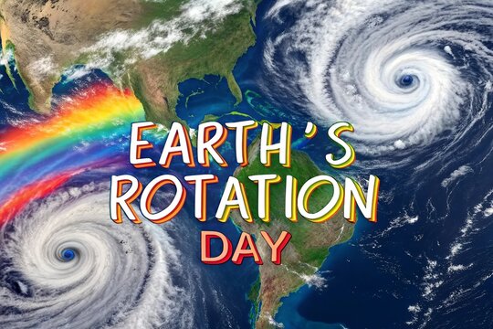 Coriolis Hurricanes Swirling Rainbow Patterns Around Earth Equator.