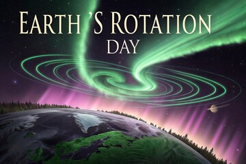 Aurora Borealis Dancing From Magnetic Poles On Rotating Earth.