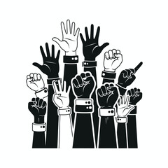 Raised hands in various gestures