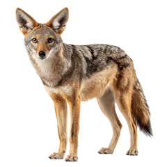 Obraz premium PNG of A detailed portrait of a coyote standing confidently in a neutral setting.