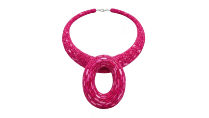 Pink wire necklace with large oval pendant isolated on transparent background