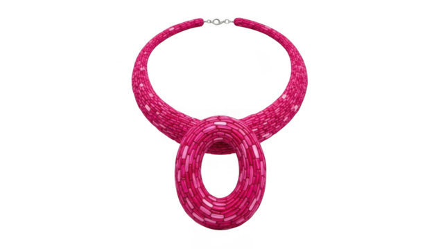 Pink wire necklace with large oval pendant isolated on transparent background - Powered by Adobe