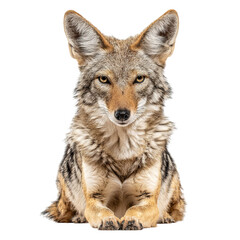 Fototapeta premium PNG of A striking close-up of a coyote with intense eyes and a commanding presence.