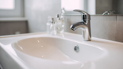 Modern Bathroom Sink and Chrome Faucet