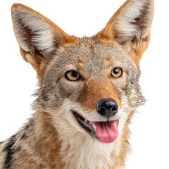 Fototapeta premium PNG of Friendly coyote with bright eyes and a playful expression.