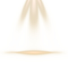 Warm golden spotlight beams on stage with glowing floor light effect for product presentation and show background