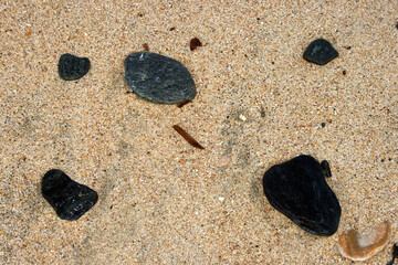 Stunning serene relaxing sandy beach with waves, travel themes.