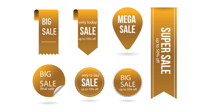 Golden Sale Badges and Ribbons Vector Set &ndash; Big Mega Super Discount Labels