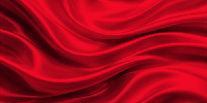 Luxurious red silk and satin fabric background featuring smooth flowing waves of soft textile material with an elegant curved texture design for a decorative backdrop