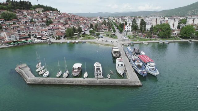 Panoramic aerialv view of Ohrid city, a Unesco world heritage in Macedonia