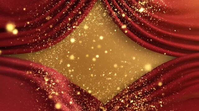 Celebrating Lunar New Year 2026 with Sparkling Red Curtains and Gold Star Confetti