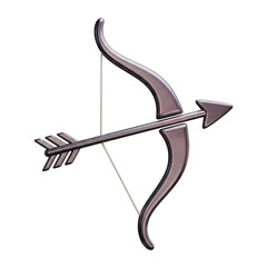 Metallic Bow and Arrow 3D Render Isolated On Black image isolated on a transparent background