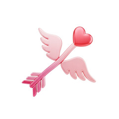 3D Pink Cupid Arrow with Two Wings on Black Background heart love isolated on a transparent background