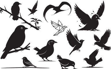 Fototapeta premium Silhouette of various birds isolated on transparent background bird silhouettes collection
