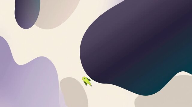 A video showcasing a small yellow object in a creative abstract landscape with purple and beige shapes under a starry night sky in a video.