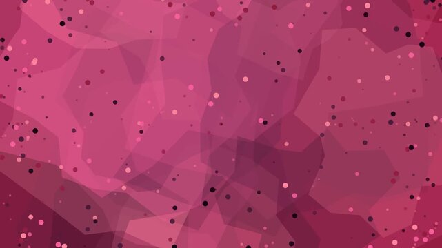 This abstract digital video features a captivating geometric pattern with shades of pink and red alongside scattered particles creating a dynamic background.