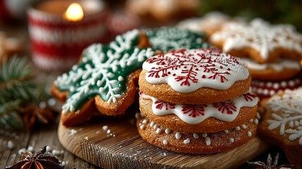 A tray of Christmas cookies with a green and white snowflake cookie on top