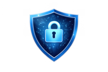 Digital shield protecting padlock icon, symbolizing network security, data privacy, and online user information safeguard