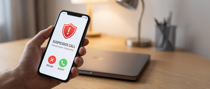 Mobile Scam Alert and Fraud Prevention Concept with Incoming Call Warning on Smartphone