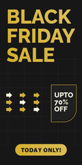 Black Friday sale poster design with bold typography and luxury dark background.