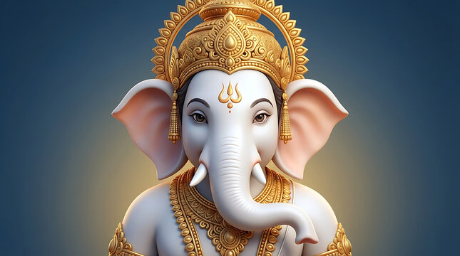 Divine lord ganesha 3d illustration with white skin and golden crown perfect for celebrating happy ganesha chaturthi and holy sankashti chaturthi festival worship
