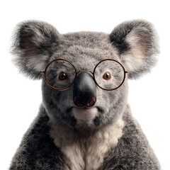 PNG of A cute koala wearing round glasses, exuding charm and curiosity.