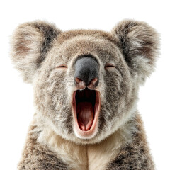 PNG of A cute koala yawning with a soft, furry coat and expressive features.