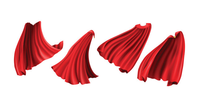 Red Fabric Drapery Folds Set &ndash; Flowing Cloth Wave 3D Illustration