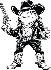 Frog cowboy with gun and drink