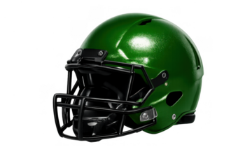 Green football helmet representing sports protection, athlete safety, competitive game, and team spirit on transparent background