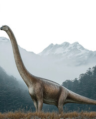 Glacialisaurus stands tall in a prehistoric landscape with forests and mountains