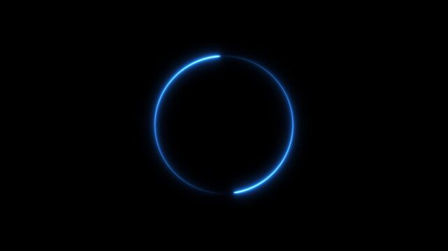 Glowing neon circle loading animation in retro style on black background for classic digital interface and system status in 4k video