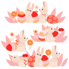 Obraz premium Sweet Easter Rabbits and Decorated Eggs with Floral Accents compositions