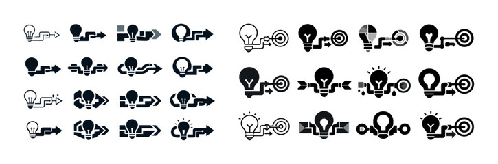 Innovation process: steps from idea to execution with light bulb icons