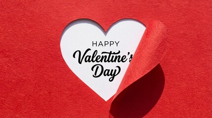 Happy Valentine's Day message on white heart card with red background