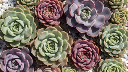 Symmetrical succulent arrangement with pastel hues for serene home decor, wellness, spa branding, or elegant wedding invitations. Perfect for spring, Mother's Day, botanical backgrounds,