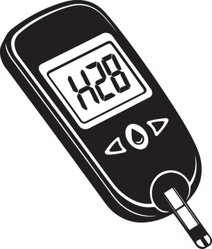 A bold, black-and-white vector illustration of a blood glucose meter, a medical device used to measure blood sugar levels