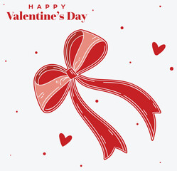 Happy Valentine&rsquo;s Day Ribbon Illustration with Red Bow and Heart Elements Vector