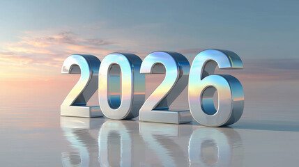 Volumetric 2026 numeric design for festivals and events with bright and positive new year background