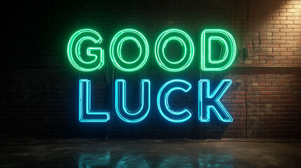 Night view of GOOD LUCK neon light