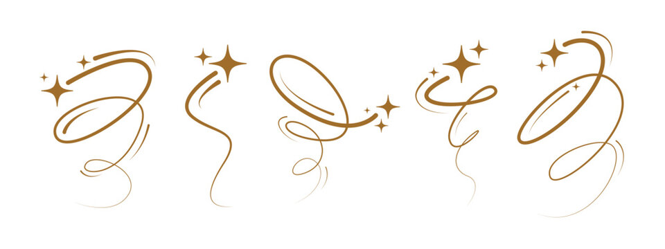 Shine sparkle icon set. Falling star with curvy tail. Shooting star. Magic wizard gesture. Idea concept. Vector blink star for logo, sparkle clip art. Cosmic body icon. Logo.
