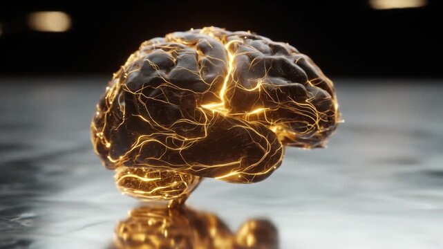 Glowing brain with neural connections visualization in dark background