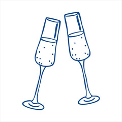 Champagne glasses for toasts and celebrations, hand-drawn doodle for parties and events. Vector illustration