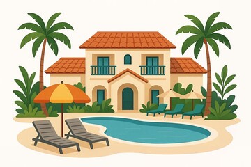 Resort illustration, with soft and calm color style
