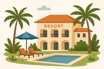 Resort illustration, with soft and calm color style, HD image